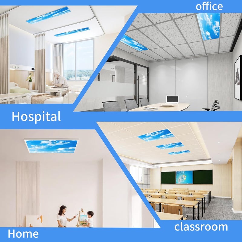 Torixqi 2pcs Fluorescent Light Covers - Light Covers for Ceiling Lights Classroom, Magnetic Light Filters for Office, Hospitals, Home 4 x 2 Feet (Blue sky and white clouds) - Image 5